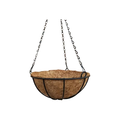Picture of Flower Tub Pot Metal Hanging Planter Basket with Coco Coir Liner Round Wire Plant Holder with Chain