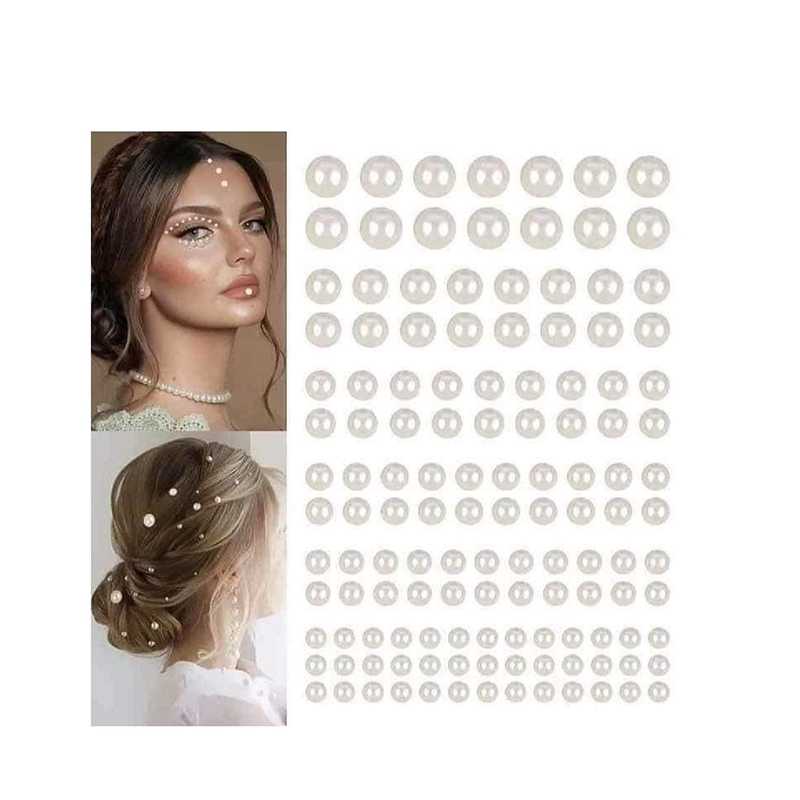 Picture of Hair Pearls Stick On Self Adhesive Pearls Stickers Face Pearls Stickers for Hair (132 pcs)