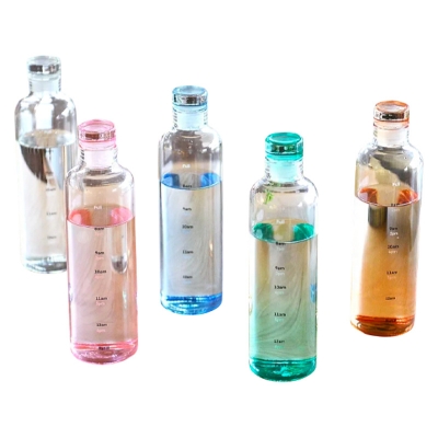 Picture of 700ml Time scale cup food grade handy cup high temperature resistant plastic student summer couple water cup transparent portable cup. - water bottle