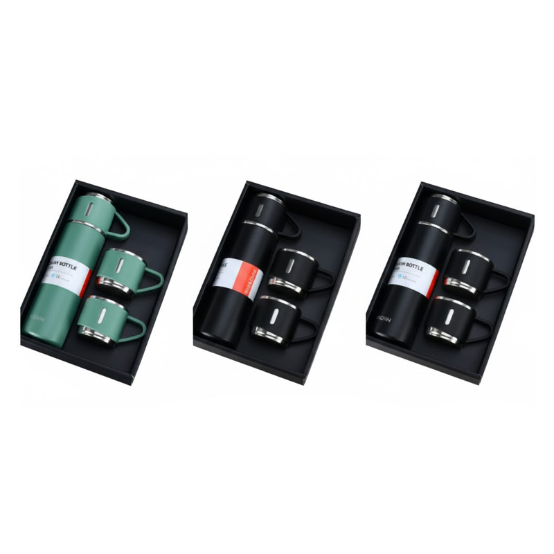 Picture of Steel Vacuum Flask Set With 3 Steel Cups Combo- 500MI Double-Layer Stainless Steel Thermos Tumbler Flask With Gift