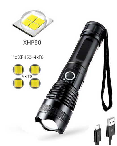 Picture of Rechargeable lights, outdoor camping lights, Waterproof Zoom LED Flashlight - USB Torch Light, Zoom XHP50