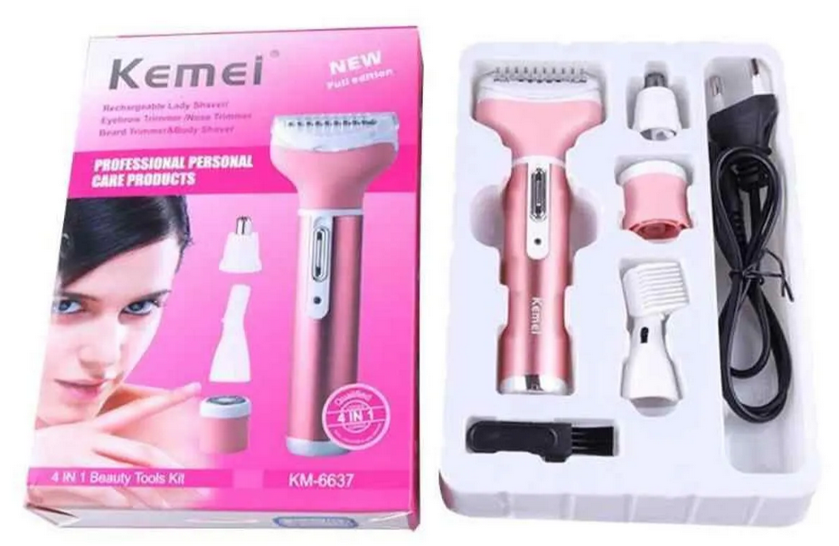 Picture of Kemei KM-6637 Multi Functional 4 In 1 Face, Eyebrow, Nose, & Lady Shaver Rechargeable Women Body Shaver