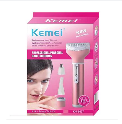 Picture of Kemei KM-6637 Multi Functional 4 In 1 Face, Eyebrow, Nose, & Lady Shaver Rechargeable Women Body Shaver