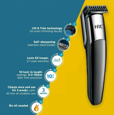 Picture of HTC Trimmer Professional Hair Clipper with 4 Length Settings, Hair Trimmer self-Sharpening Steel Blades, Easily use, AT525, Black