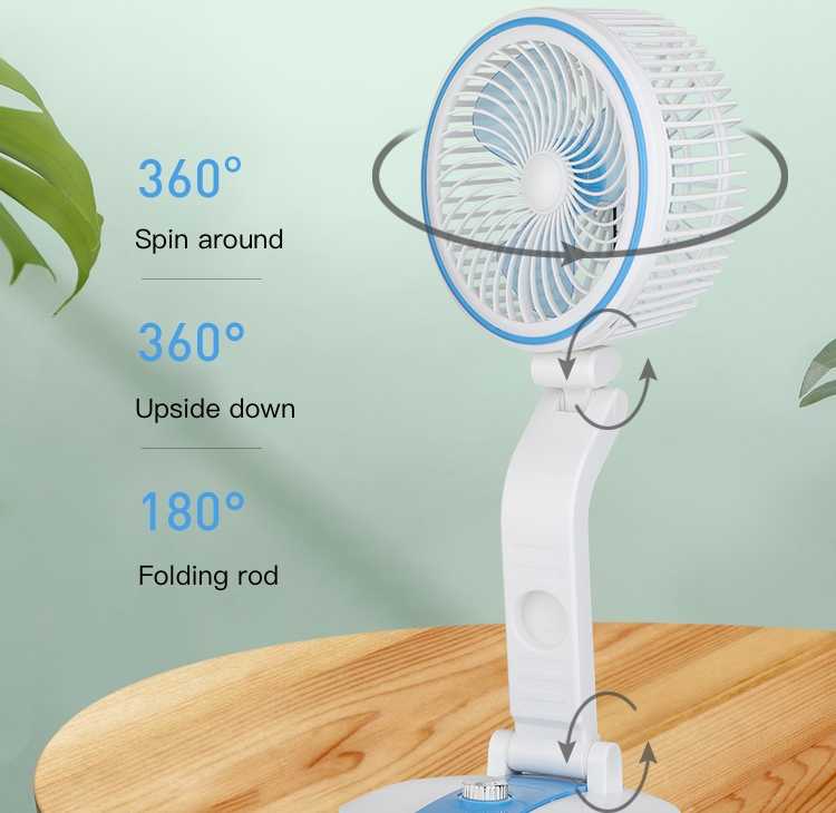Picture of Rechargeable Folding Table Fan With LED Light Wall Mount, Portable, 360 Rotate, USB Charging