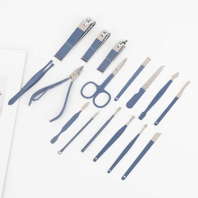 Picture of 16pcs Manicure & Pedicure Nail Clippers Set Stainless Steel Nail Cutter Kit for men and women, Travel Grooming Kit for Facial, Cuticle, Nail and Ear Care