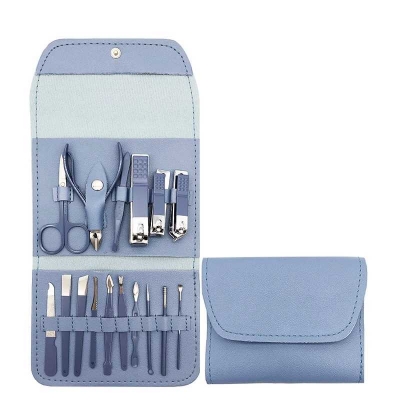 Picture of 16pcs Manicure & Pedicure Nail Clippers Set Stainless Steel Nail Cutter Kit for men and women, Travel Grooming Kit for Facial, Cuticle, Nail and Ear Care
