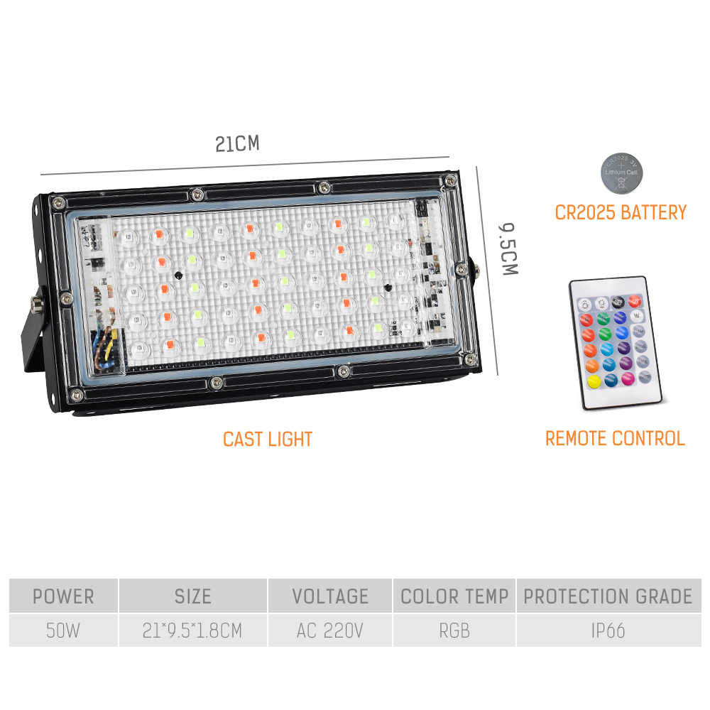Picture of RGB Flood Light Remote Control 50W Outdoor Landscape Lighting Waterproof IP66 50 W light