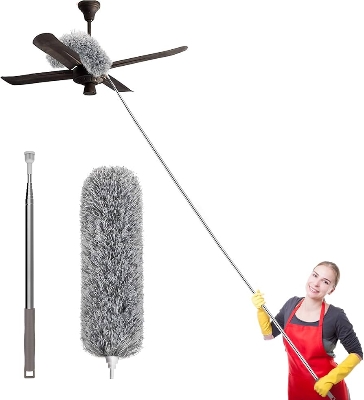 Picture of Flexible Duster for Fan Cleaning Mop with Long Rod | Fan Cleaner Brush with Long Rod | Spider Web Cleaner Stick | Fan Cleaning Brush | Fan Duster Dusting Brush for Home Cleaning | Extendable Duster