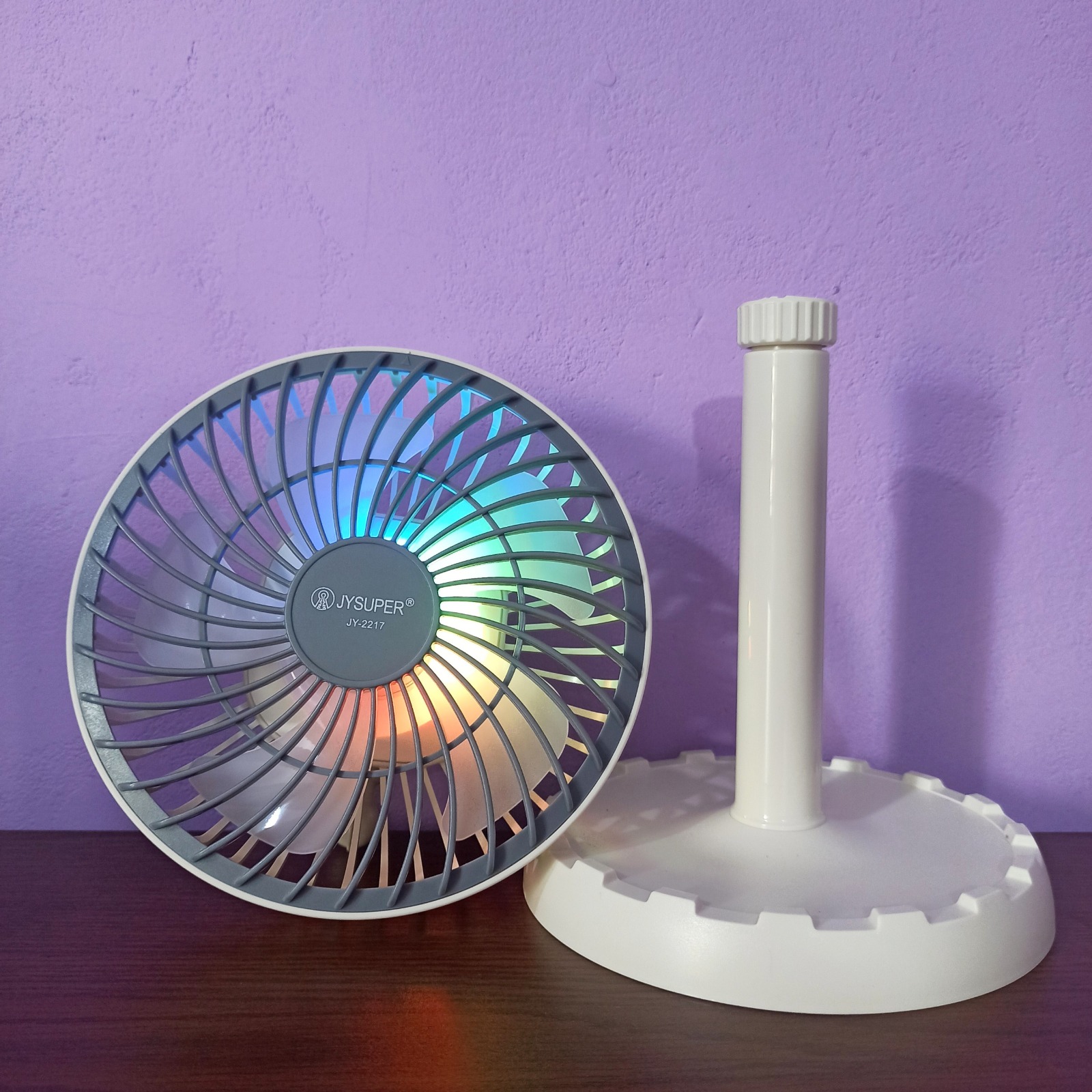 Picture of JY 2217 Fan Rechargeable RGB Mini AC/DC Portable Desk Fan JY Super 2217