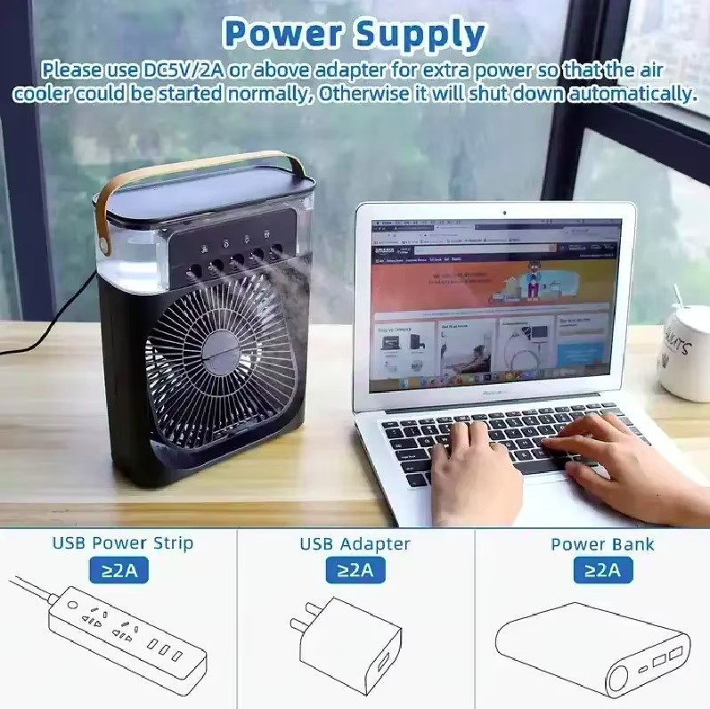 Picture of Air Cooler Fan 3 In 1 Portable Mini Air Conditioner 10w LED Light Portable Air Humidifier Adjustment Fan