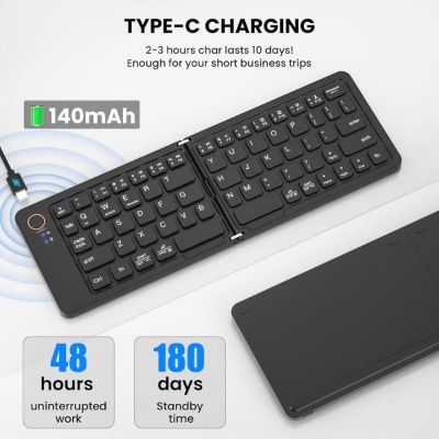Picture of Foldable Wireless Keyboard | Rechargeable Ultra Slim Folding Pocket Bluetooth Keyboard