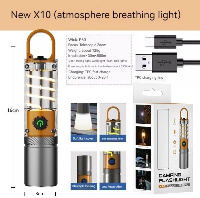 Picture of X10 Camping Flashlight in Bangladesh – Rechargeable LED Torch with USB Type-C Fast Charging & Long Battery Backup