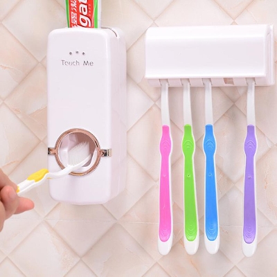 Picture of Toothpaste Dispenser/Wall Mounted Automatic Toothpaste Dispenser Color and Toothbrush Holder Toothpest Dispencer Squeezer with Detachable 5 Hole Toothbrush Holder