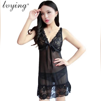 Picture of Sexy women and girls nightgown sleepwear night dress nightie babydoll chemise nightdress baby doll nighty sleep shirt ladies lingerie robe (s73black)