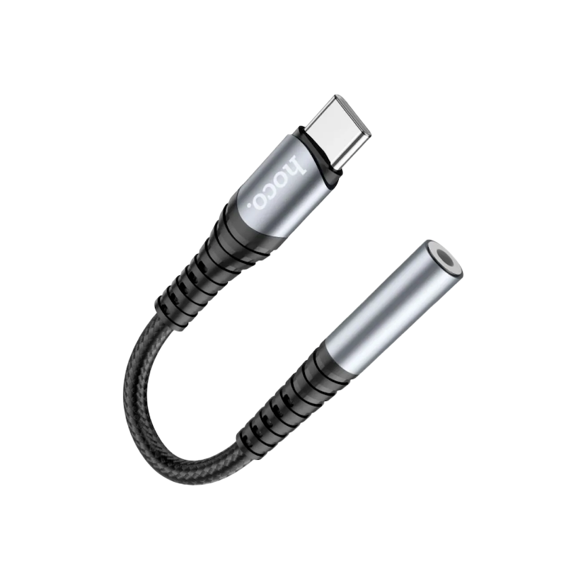Picture of Hoco LS33 | Metallic 12 cm Type‑C to 3.5 mm DAC Audio Adapter | Aluminum & Braid, Mic & Wire‑Control Support, Huawei Xiami OnePlus Compatible