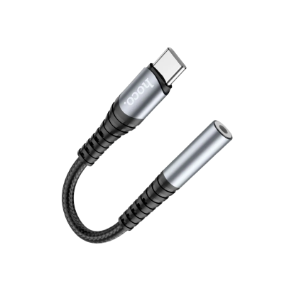 Picture of Hoco LS33 | Metallic 12 cm Type‑C to 3.5 mm DAC Audio Adapter | Aluminum & Braid, Mic & Wire‑Control Support, Huawei Xiami OnePlus Compatible