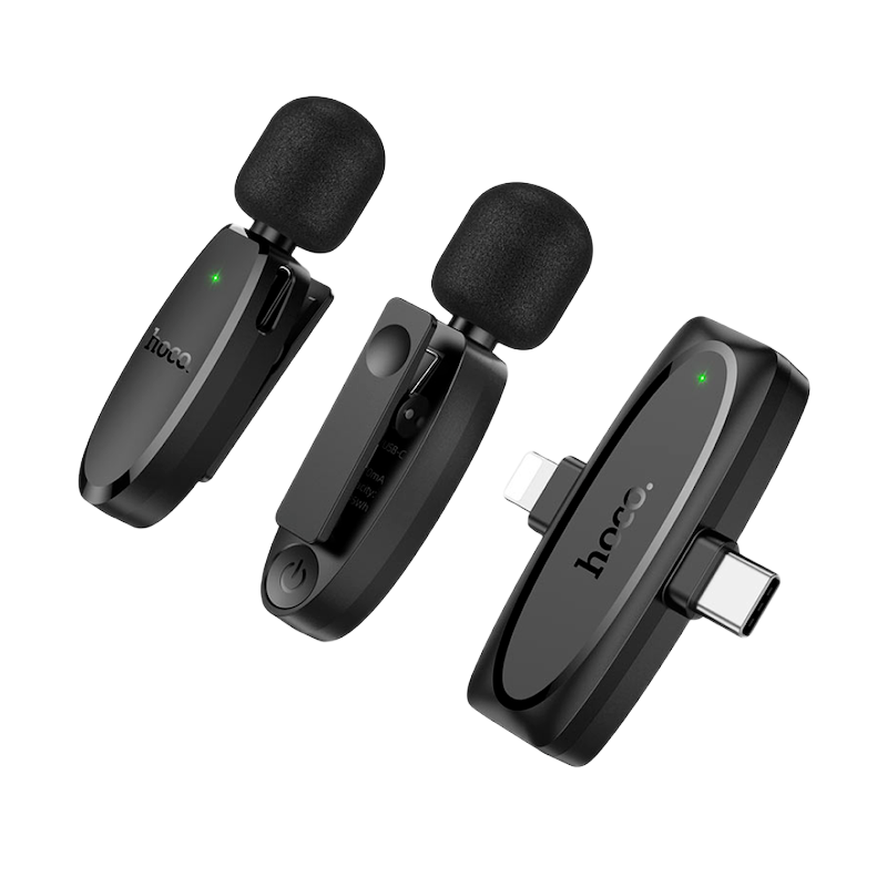 Picture of Hoco L15 Crystal iP + Type‑C Dual‑Mic Lavalier Wireless Microphone | 360° HD Pickup | 6 h Battery | 15 ms Low‑Latency | USB‑C Charging & Phone‑Charge | Noise‑Reduction DSP