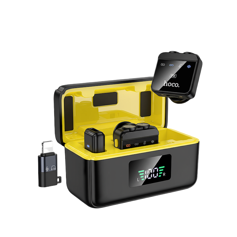 Picture of Hoco L17 Wireless Dual‑Mic Lavalier Microphone | Type‑C & Lightning Compatible | 600 mAh Case + 75 mAh Mics | 5–6 h Runtime | Noise‑Reduction | USB‑C Charging Case