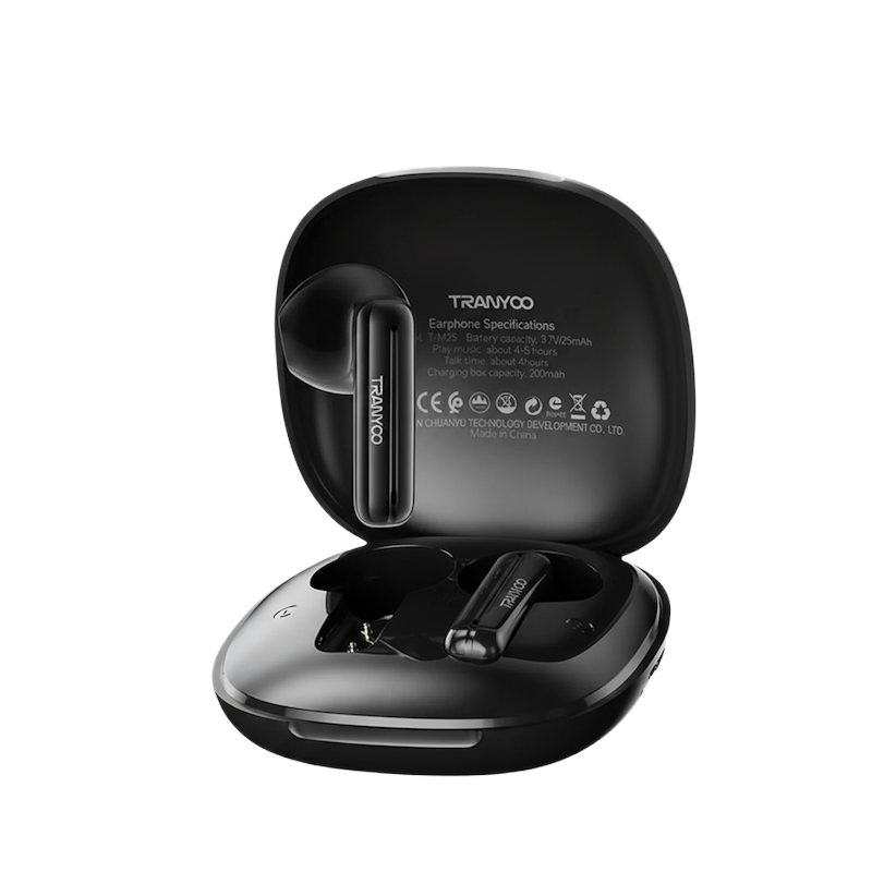 Picture of Tranyoo T‑M25 TWS Bluetooth Earbuds | Bluetooth 5.3 | 25 mAh Pods & 250 mAh Case | Smart Touch Control | Hi‑Fi Bass | Low‑Latency Earphones