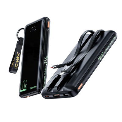 Picture of Tranyoo T‑K16 | 10,000 mAh Power Bank 22.5 W Fast Charge | Built‑in USB‑C & Lightning Cables | Digital LED Display, Ultra‑Slim, Multiple Device Charging