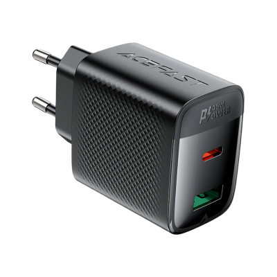 Picture of ACEFAST | A106 | 45W GaN Fast Wall Charger | Dual Port USB-C (PD/PPS 45W) + USB-A (22.5W) | 100–240V EU Plug | Multi-Protocol PD3.0/QC4+ | Flame-Retardant PC | Compact Fast Charger for Android, iPhone 15 & iPad