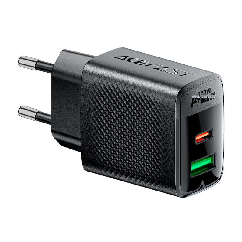 Picture of ACEFAST | A98 | 30W GaN Fast Wall Charger | Dual Port USB-C (PD/PPS 30W) + USB-A (18W) | 100–240V EU Plug | Multi-Protocol Fast Charging | Compact Flame-Retardant PC | Fast Charger for Android, iPhone 15 & iPad