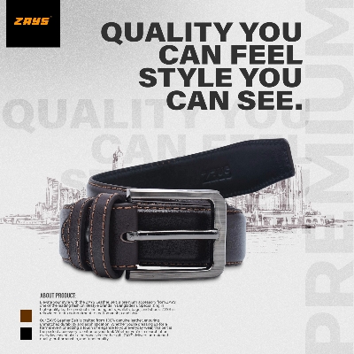 Picture of Zays Men’s Belt – Full Grain Handmade Premium Leather, Reinforced Stitching, Moisture-Resistant, Rust-Proof & Nickel Free Buckle, Long-Term Use, Ideal for Jeans, Blazer, Workwear, Travel & Events, Premium Quality Build with Stylish Box for Gift