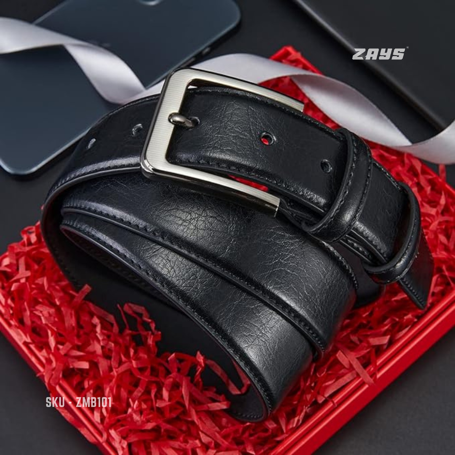 Picture of Zays Men’s Belt – Full Grain Handmade Premium Leather, Reinforced Stitching, Moisture-Resistant, Rust-Proof & Nickel Free Buckle, Long-Term Use, Ideal for Jeans, Blazer, Workwear, Travel & Events, Premium Quality Build with Stylish Box for Gift