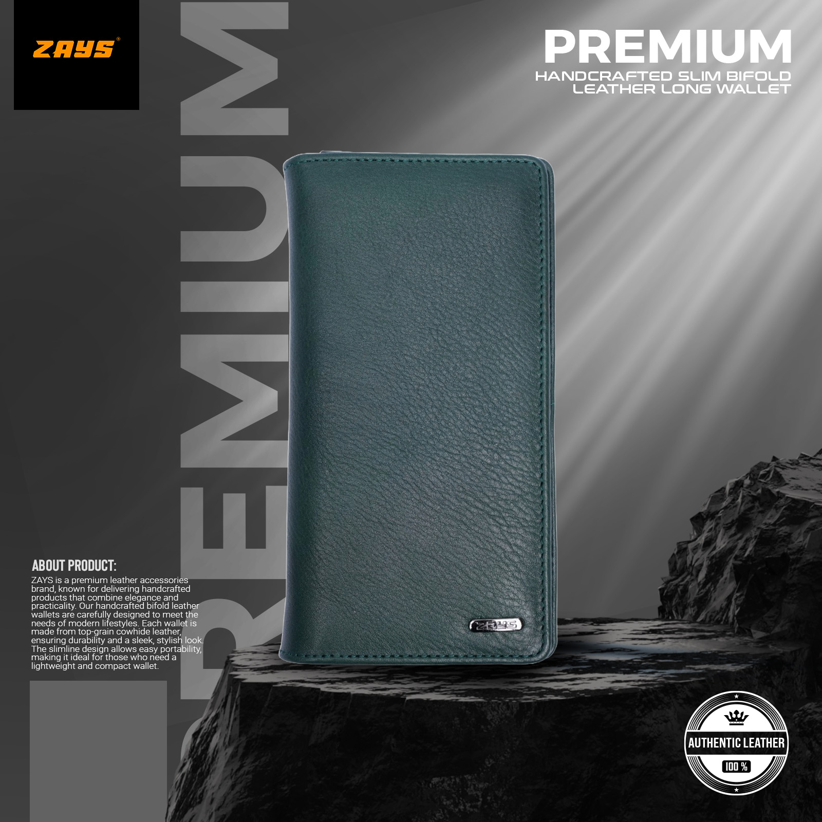 Picture of Zays Handcrafted Premium Eco-Friendly Leather Long Wallet for Mobile & Many things – Slim, Durable & Stylish Wallet for Unisex – Top-Grain Leather, Compact & Lightweight (Deep green)