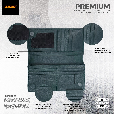 Picture of Zays Handcrafted Premium Eco-Friendly Leather Long Wallet for Mobile & Many things – Slim, Durable & Stylish Wallet for Unisex – Top-Grain Leather, Compact & Lightweight (Deep green)