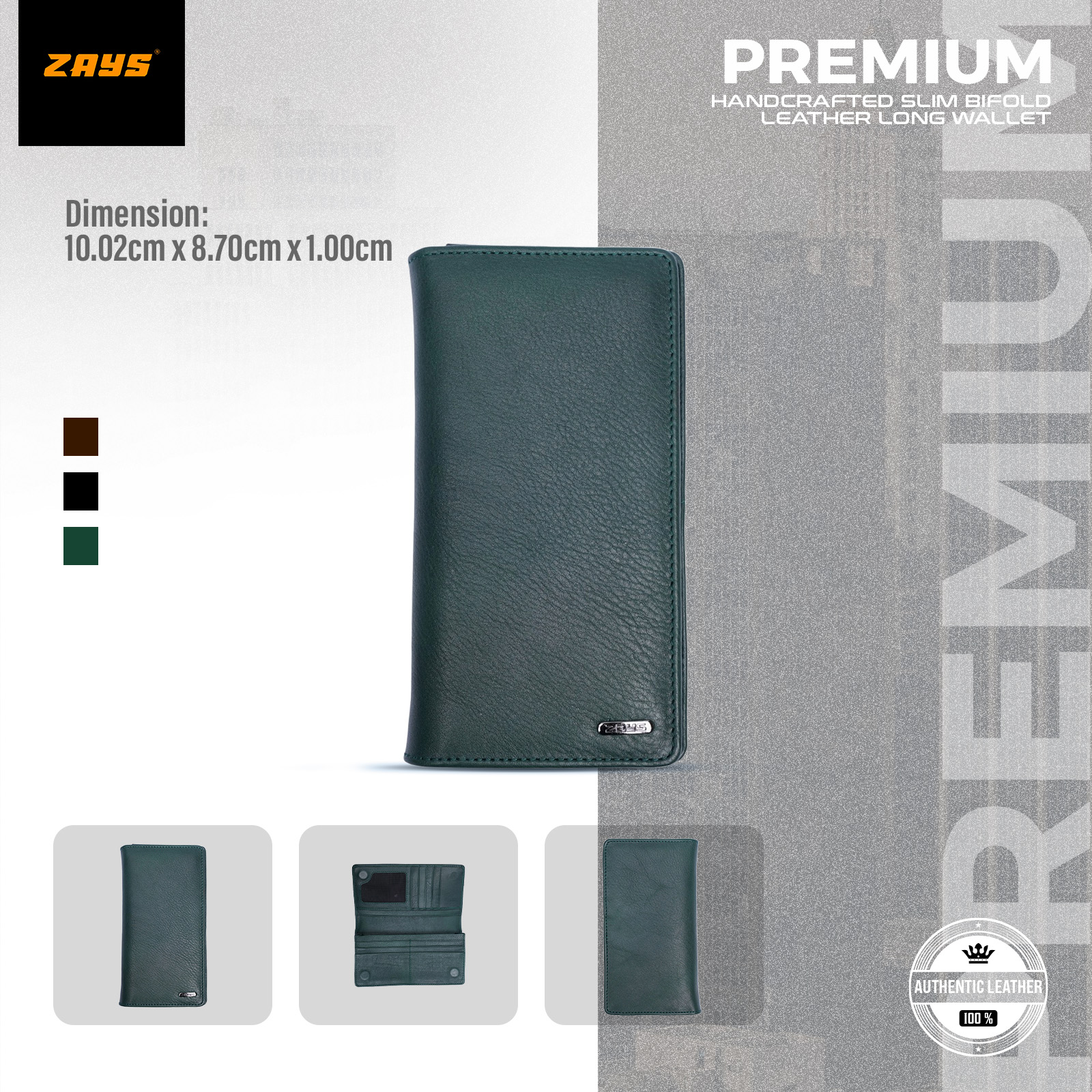 Picture of Zays Handcrafted Premium Eco-Friendly Leather Long Wallet for Mobile & Many things – Slim, Durable & Stylish Wallet for Unisex – Top-Grain Leather, Compact & Lightweight (Deep green)