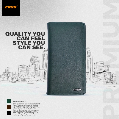 Picture of Zays Handcrafted Premium Eco-Friendly Leather Long Wallet for Mobile & Many things – Slim, Durable & Stylish Wallet for Unisex – Top-Grain Leather, Compact & Lightweight (Deep green)