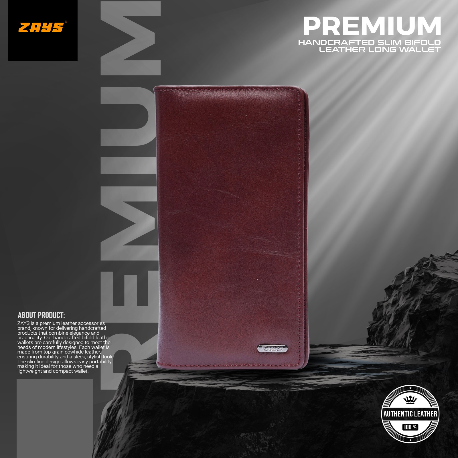 Picture of Zays Handcrafted Premium Eco-Friendly Leather Long Wallet for Mobile & Many things – Slim, Durable & Stylish Wallet for Unisex – Top-Grain Leather, Compact & Lightweight (Chocolate)