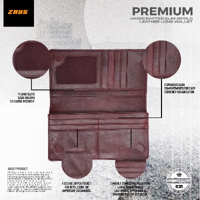 Picture of Zays Handcrafted Premium Eco-Friendly Leather Long Wallet for Mobile & Many things – Slim, Durable & Stylish Wallet for Unisex – Top-Grain Leather, Compact & Lightweight (Chocolate)