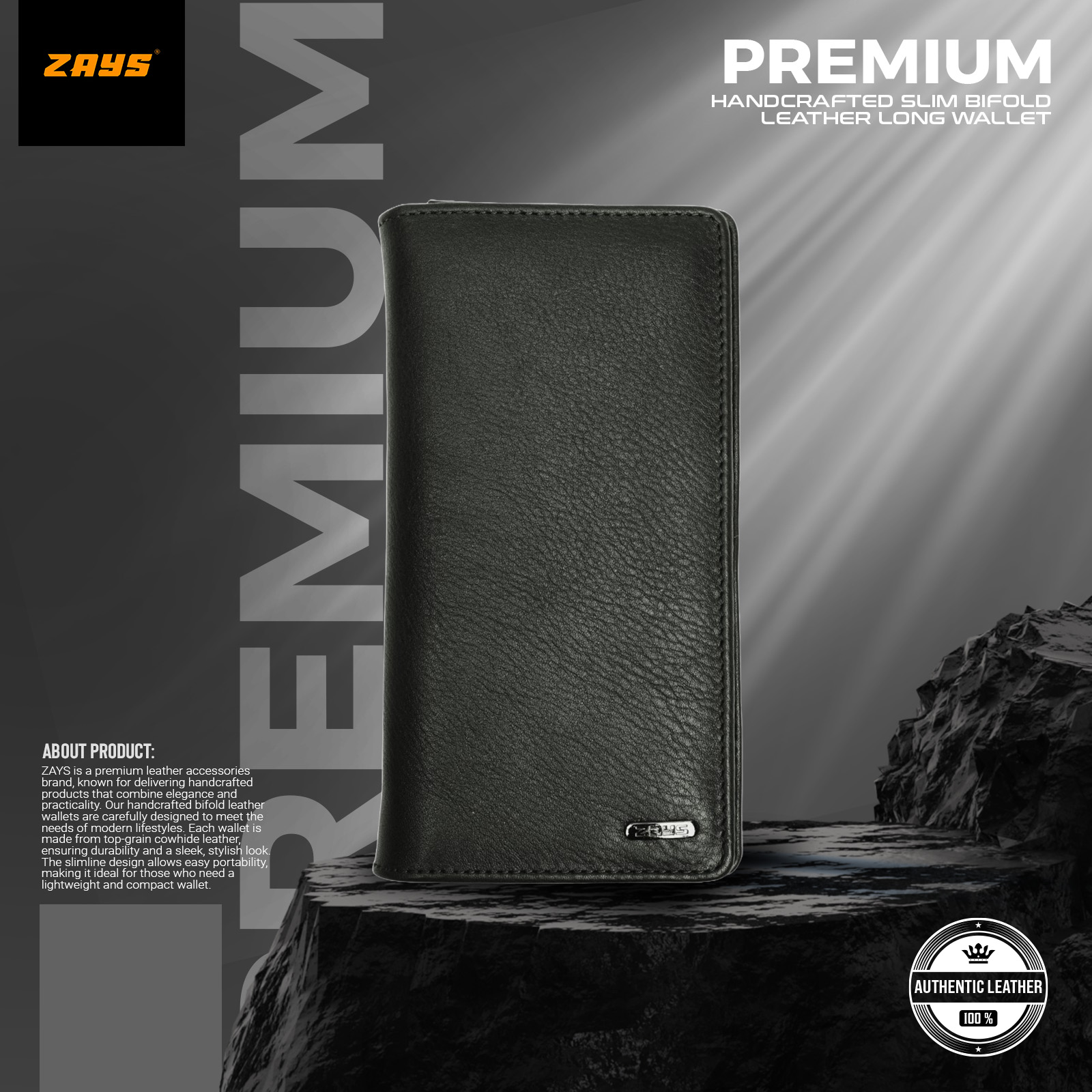 Picture of Zays Handcrafted Premium Eco-Friendly Leather Long Wallet for Mobile & Many things – Slim, Durable & Stylish Wallet for Unisex – Top-Grain Leather, Compact & Lightweight (Black)