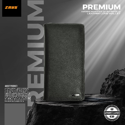 Picture of Zays Handcrafted Premium Eco-Friendly Leather Long Wallet for Mobile & Many things – Slim, Durable & Stylish Wallet for Unisex – Top-Grain Leather, Compact & Lightweight (Black)