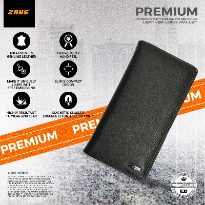 Picture of Zays Handcrafted Premium Eco-Friendly Leather Long Wallet for Mobile & Many things – Slim, Durable & Stylish Wallet for Unisex – Top-Grain Leather, Compact & Lightweight (Black)