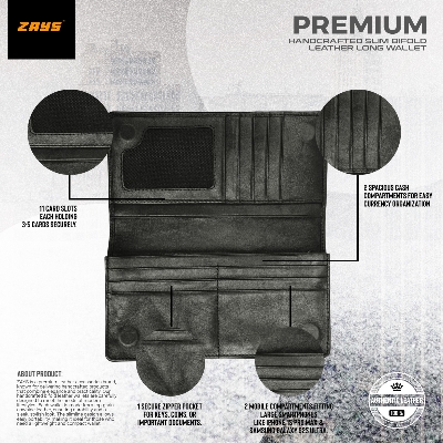 Picture of Zays Handcrafted Premium Eco-Friendly Leather Long Wallet for Mobile & Many things – Slim, Durable & Stylish Wallet for Unisex – Top-Grain Leather, Compact & Lightweight (Black)