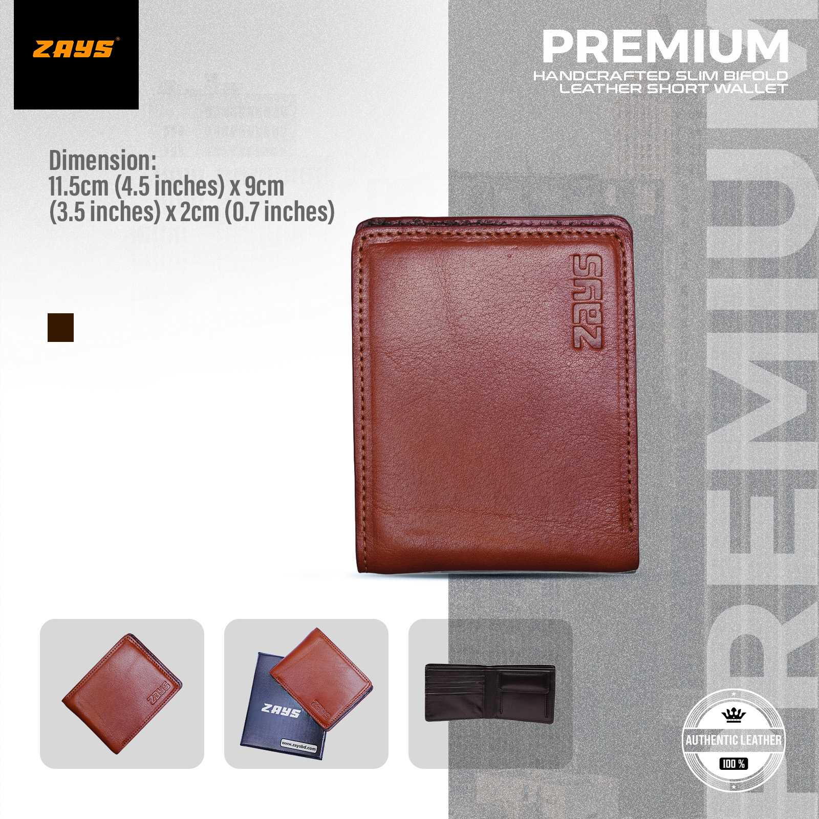 Picture of Zays Handcrafted Premium Eco-Friendly Oil Pull Up Leather Bifold Short Wallet – Slim, Durable & Stylish Wallet for Unisex – Top-Grain Leather, Compact & Lightweight (Brown)