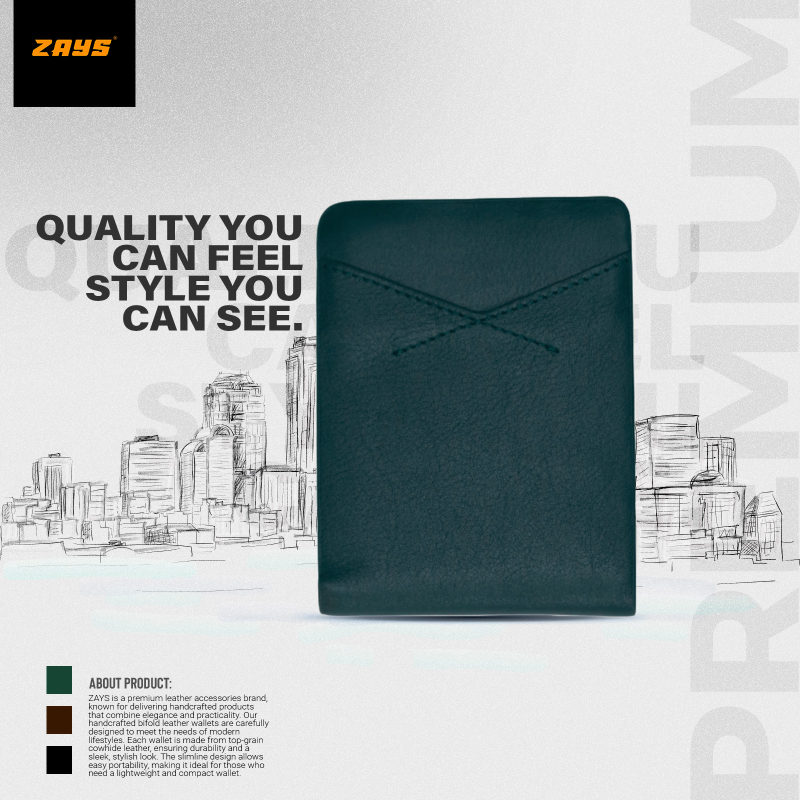 Picture of Zays Handcrafted Premium Eco-Friendly Leather Bifold Wallet – Slim, Durable & Stylish Short Wallet for Unisex – Top-Grain Leather, Compact & Lightweight (Deep green)