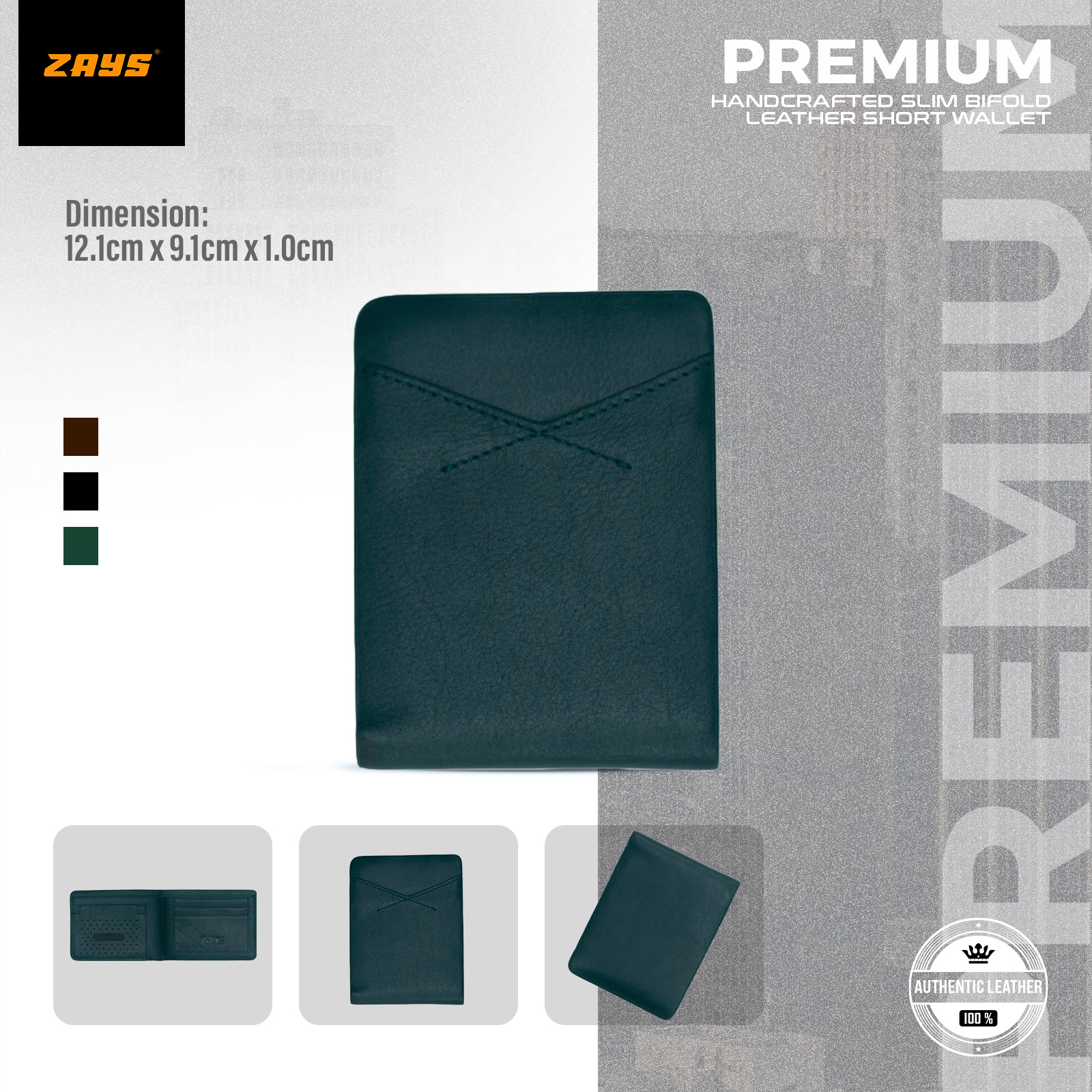 Picture of Zays Handcrafted Premium Eco-Friendly Leather Bifold Wallet – Slim, Durable & Stylish Short Wallet for Unisex – Top-Grain Leather, Compact & Lightweight (Deep green)