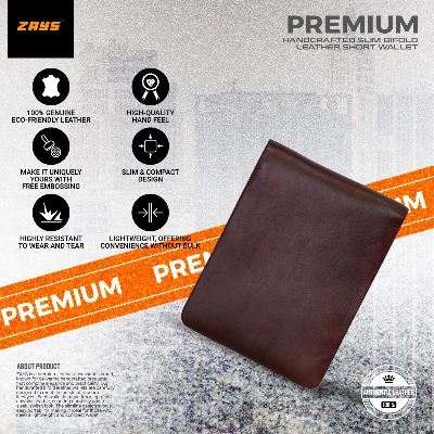 Picture of Zays Handcrafted Premium Eco-Friendly Leather Bifold Wallet – Slim, Durable & Stylish Short Wallet for Unisex – Top-Grain Leather, Compact & Lightweight (Chocolate)