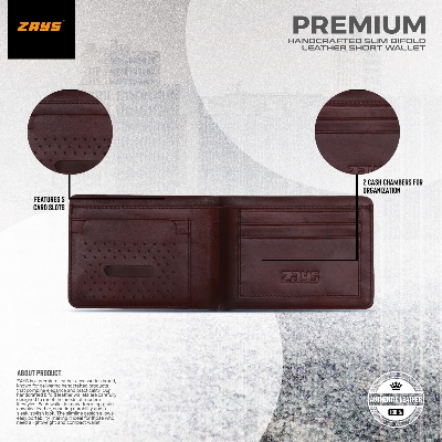 Picture of Zays Handcrafted Premium Eco-Friendly Leather Bifold Wallet – Slim, Durable & Stylish Short Wallet for Unisex – Top-Grain Leather, Compact & Lightweight (Chocolate)
