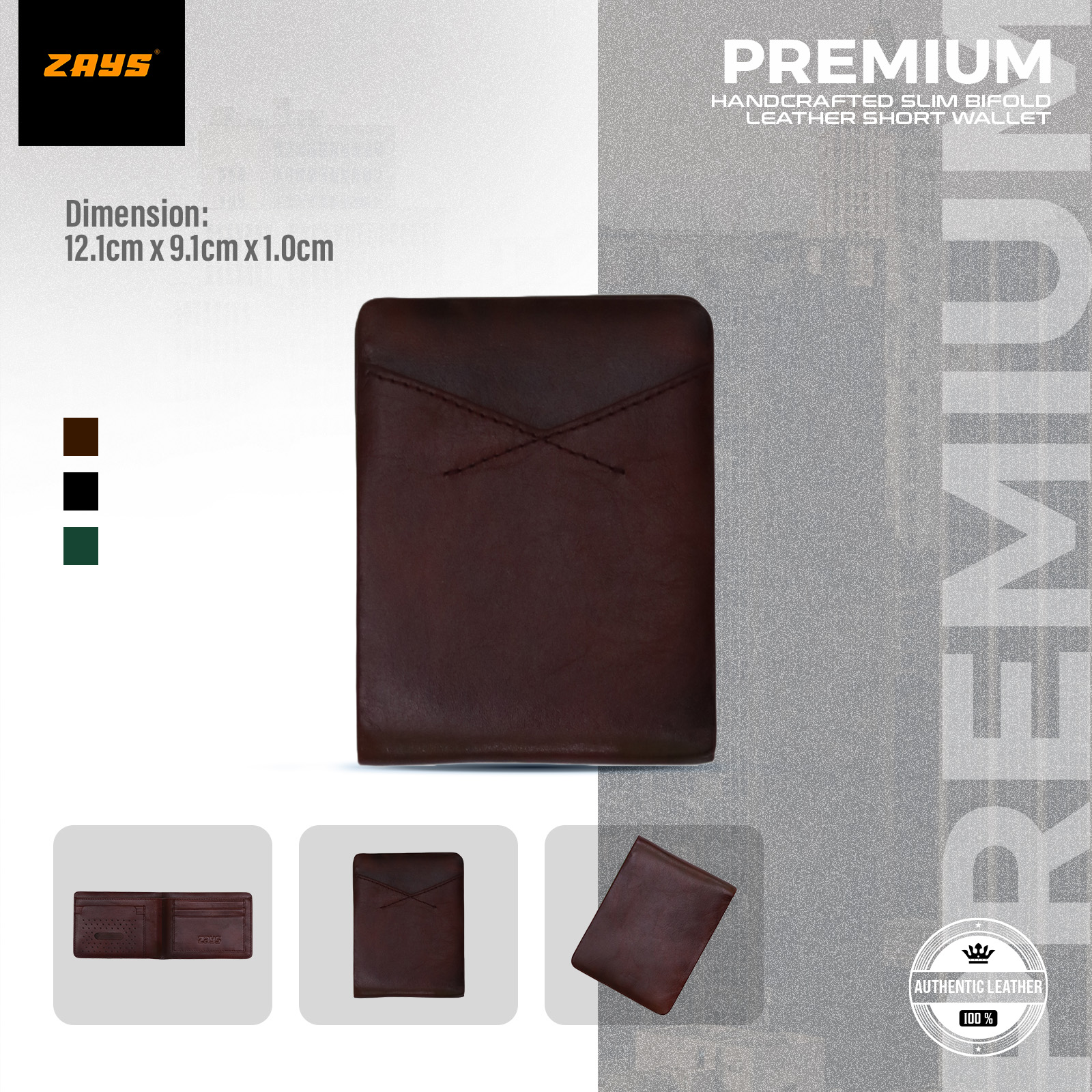 Picture of Zays Handcrafted Premium Eco-Friendly Leather Bifold Wallet – Slim, Durable & Stylish Short Wallet for Unisex – Top-Grain Leather, Compact & Lightweight (Chocolate)