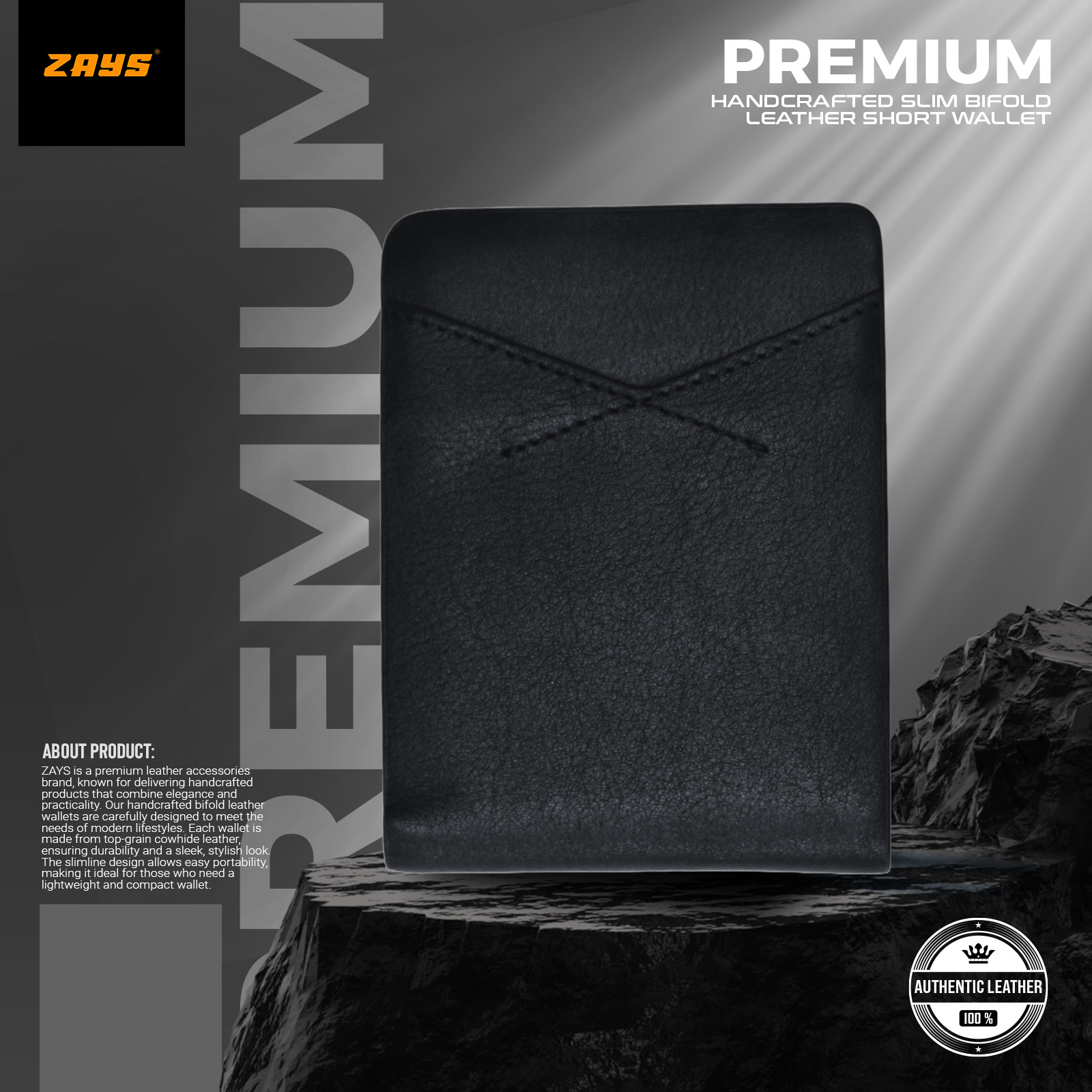 Picture of Zays Handcrafted Premium Eco-Friendly Leather Bifold Wallet – Slim, Durable & Stylish Short Wallet for Unisex – Top-Grain Leather, Compact & Lightweight (Black)