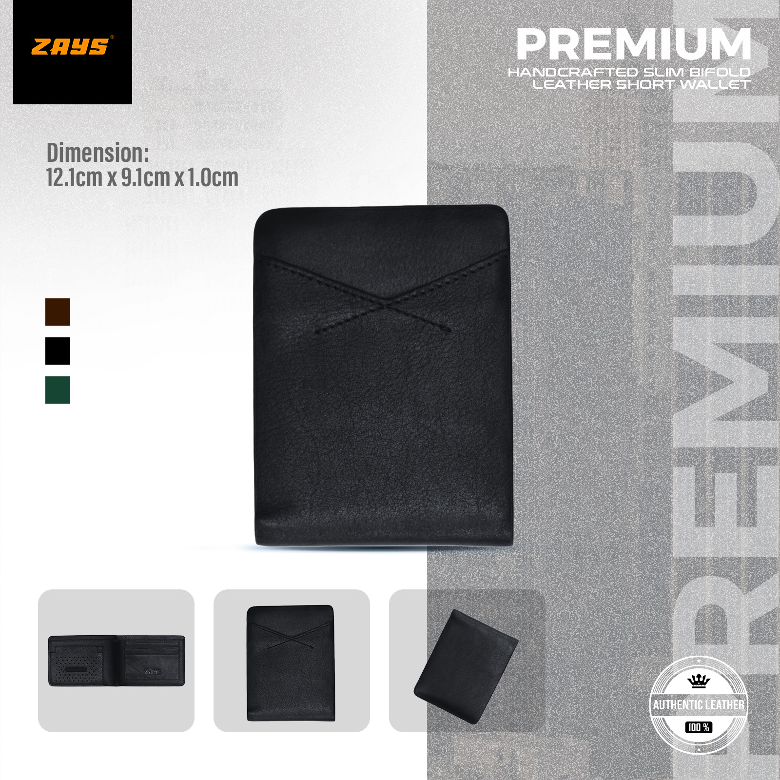 Picture of Zays Handcrafted Premium Eco-Friendly Leather Bifold Wallet – Slim, Durable & Stylish Short Wallet for Unisex – Top-Grain Leather, Compact & Lightweight (Black)