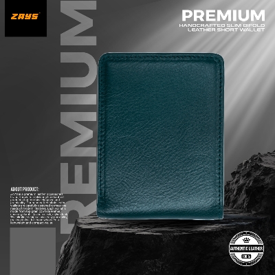 Picture of Zays Handcrafted Premium Eco-Friendly Leather Bifold Wallet – Slim, Durable & Stylish Short Wallet for Unisex – Top-Grain Leather, Compact & Lightweight (Deep green)