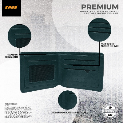 Picture of Zays Handcrafted Premium Eco-Friendly Leather Bifold Wallet – Slim, Durable & Stylish Short Wallet for Unisex – Top-Grain Leather, Compact & Lightweight (Deep green)