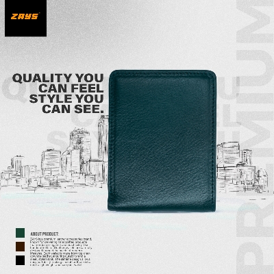Picture of Zays Handcrafted Premium Eco-Friendly Leather Bifold Wallet – Slim, Durable & Stylish Short Wallet for Unisex – Top-Grain Leather, Compact & Lightweight (Deep green)